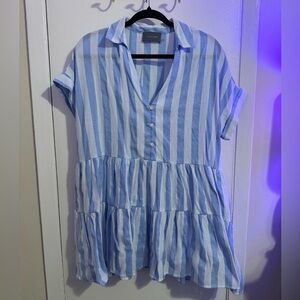 Blue and White Striped Babydoll Dress